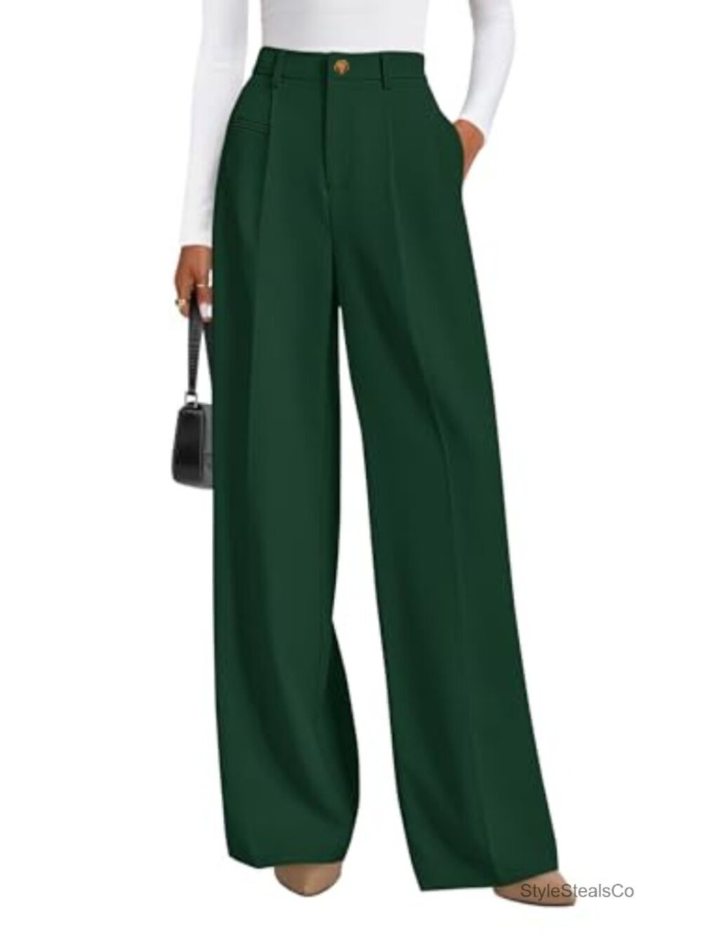 Wide Leg High Waisted Tailored Dress Pants Tummy Control Business Casual Slacks
